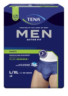 Tena Active Fit Plus Mens Pant Large 95   130 Cm 1010ml Navy