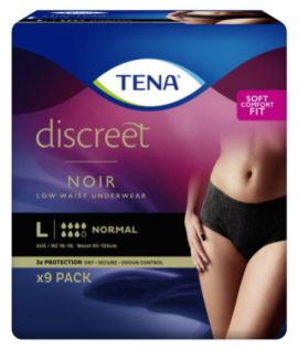 Tena Discreet Pants Noir Womens Large Black Waist 95 125cm 880ml