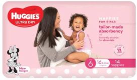 Huggies Nappies Ultra Dry Junior Size 6 Girl 16kg+