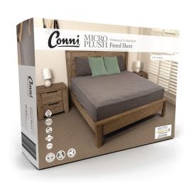 Conni Micro Plush Fitted Sheet 137x188x40cm Double Waterproof Charcoal