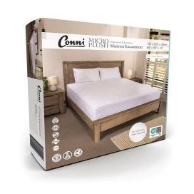 Conni Micro Plush Mattress Encasement 153x203x30cm Queen Waterproof White