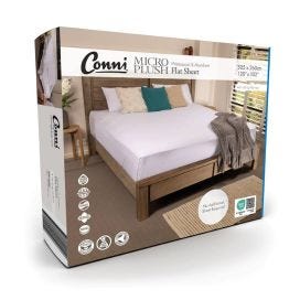 Conni Micro Plush Flat Sheet 230x260cm King Single Waterproof White