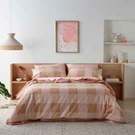 Staydry Quilt Cover Set Blush Check King Single Waterproof