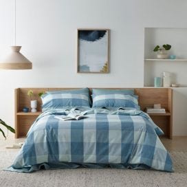 Staydry Quilt Cover Set Blue Check Single Bed Waterproof