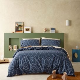 Staydry Quilt Cover Set Geo Denim King