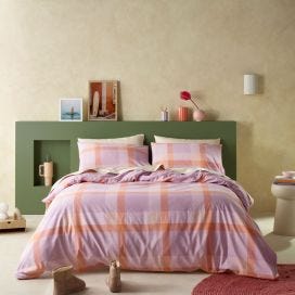 Staydry Quilt Cover Set Lilac Blush Check Queen