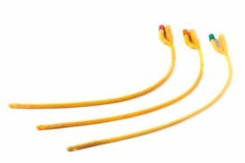 three yellow catheters 