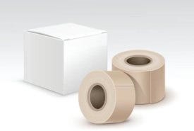 Tape rolls and box